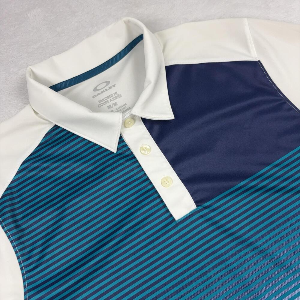 Oakley Hydrolix Polo Shirt Short Sleeve Mens M Green Striped Moisture Wicking